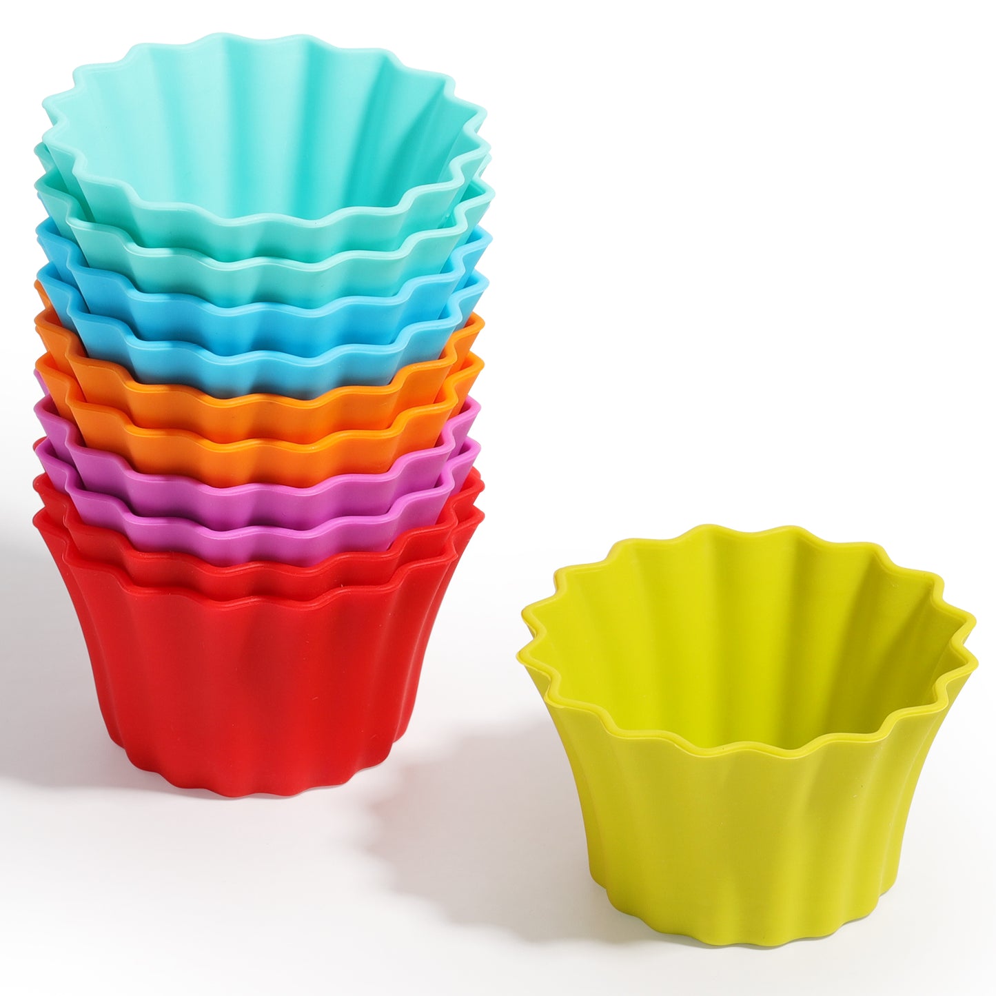 Kayaso Reusable Silicone Baking Cups, Cake molds None-Stick Cupcake Muffin liners, BPA free, Fluted Mold, 12 pack, Assorted Colors