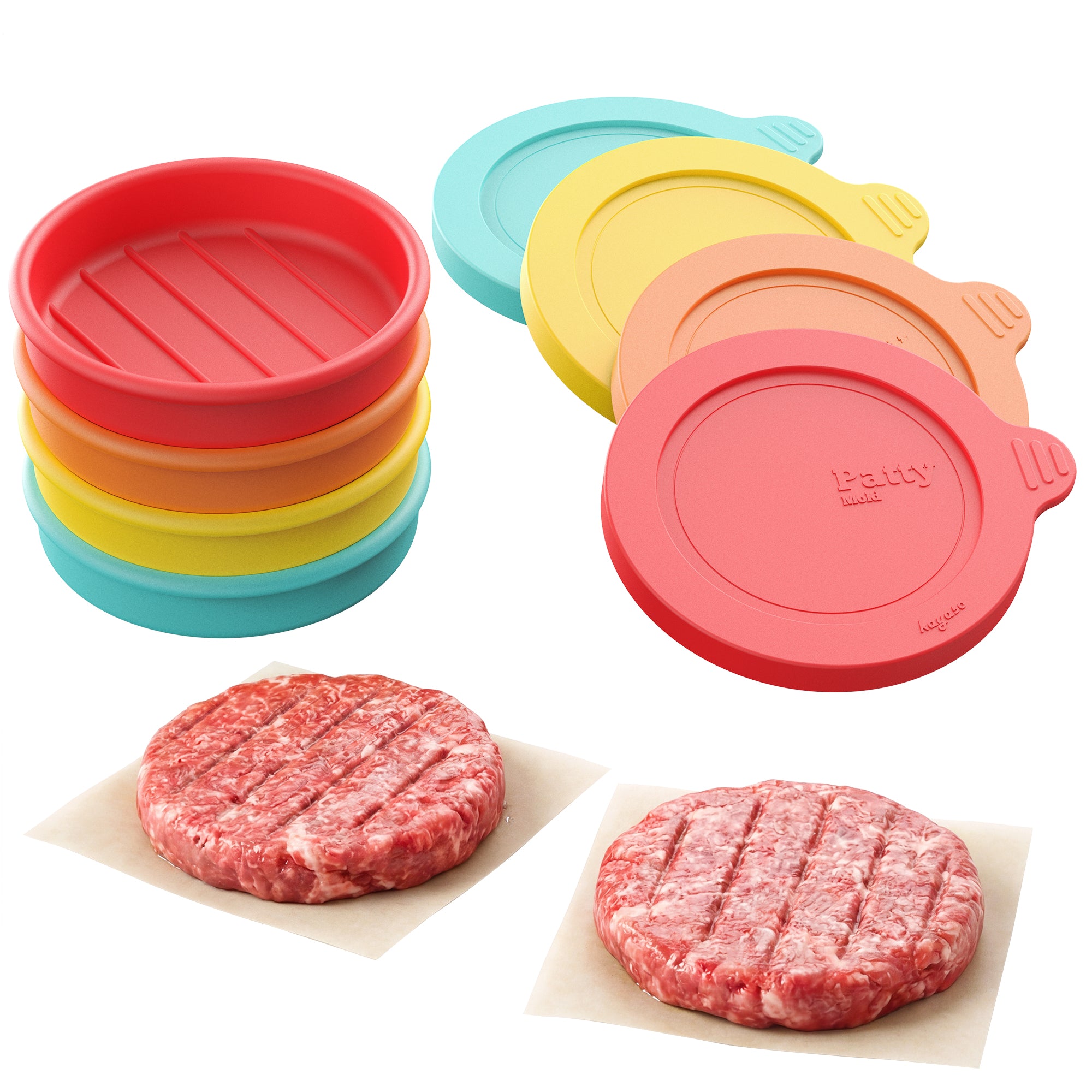 Silicone Burger Patty Mold Set with Lid, Nonstick Burger Press for 1/4 lb Patties, Food-Grade Patty Maker for Beef, Chicken & Veggie Burgers, Food Freezer Container, 4 Pack