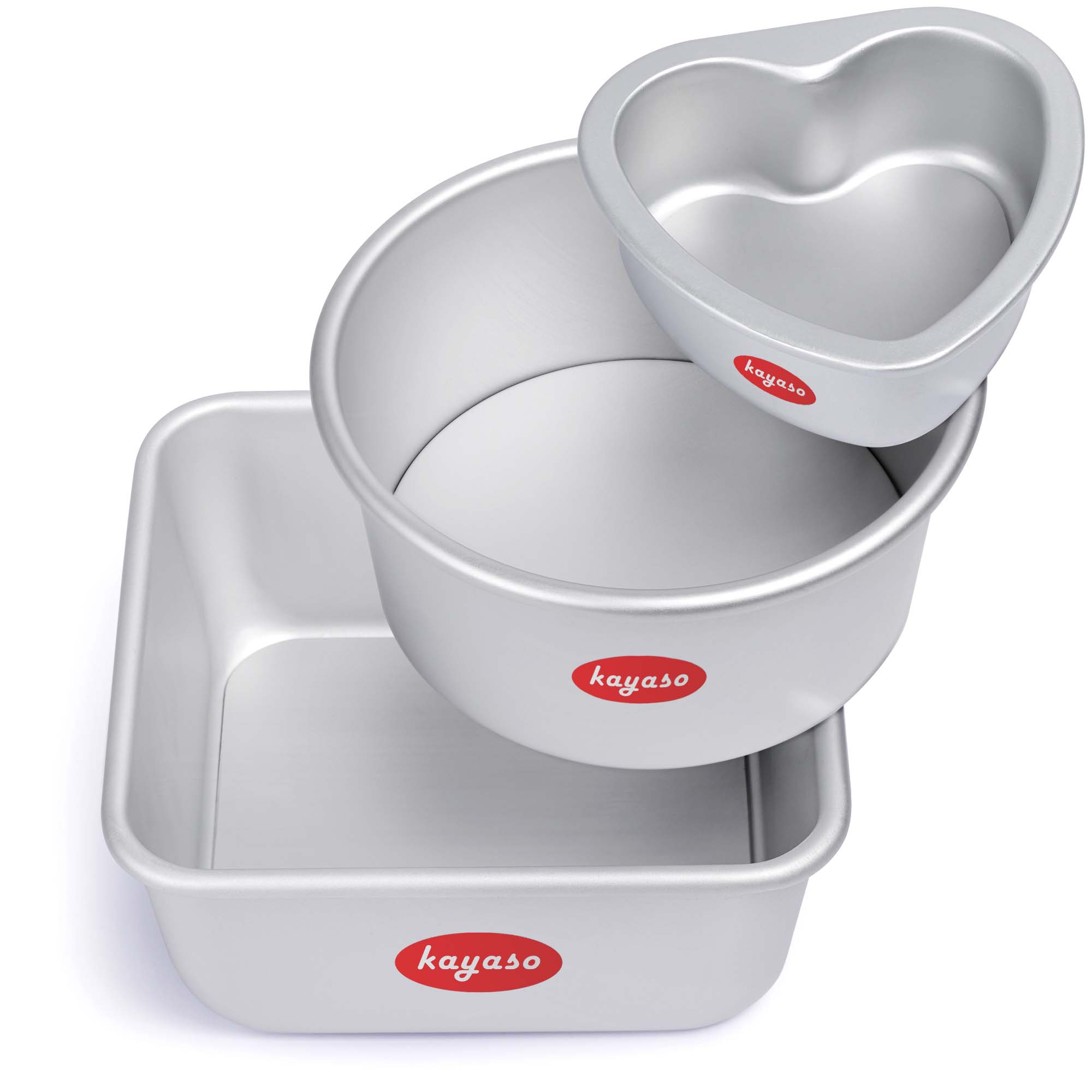 kayaso Cake Pans Set For Baking, Round, Heart, Baking dishes,Square Shaped, Removable Bottom Cake Pan, Anodized Aluminum, Set of 3 Pc