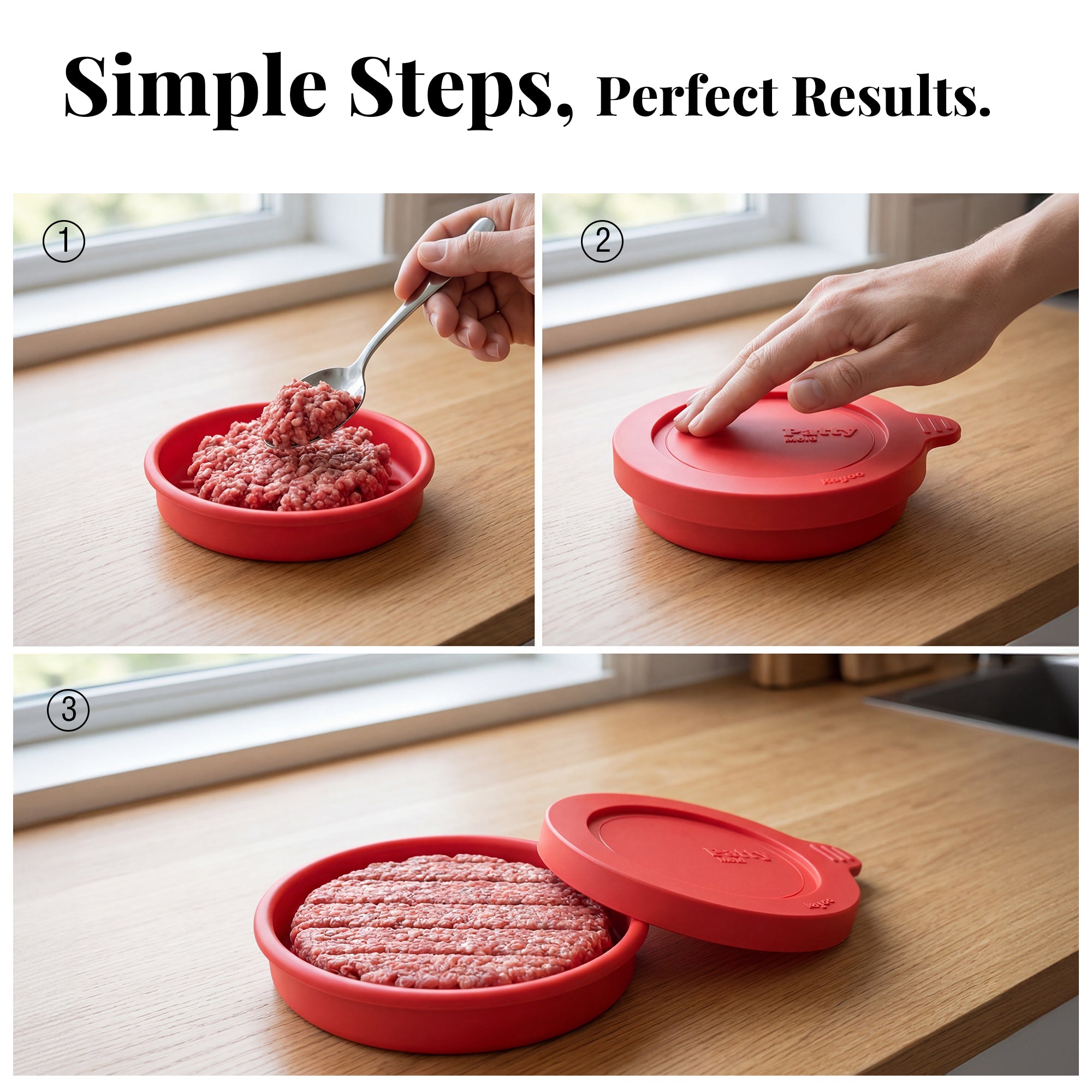 Silicone Burger Patty Mold Set with Lid, Nonstick Burger Press for 1/4 lb Patties, Food-Grade Patty Maker for Beef, Chicken & Veggie Burgers, Food Freezer Container, 4 Pack