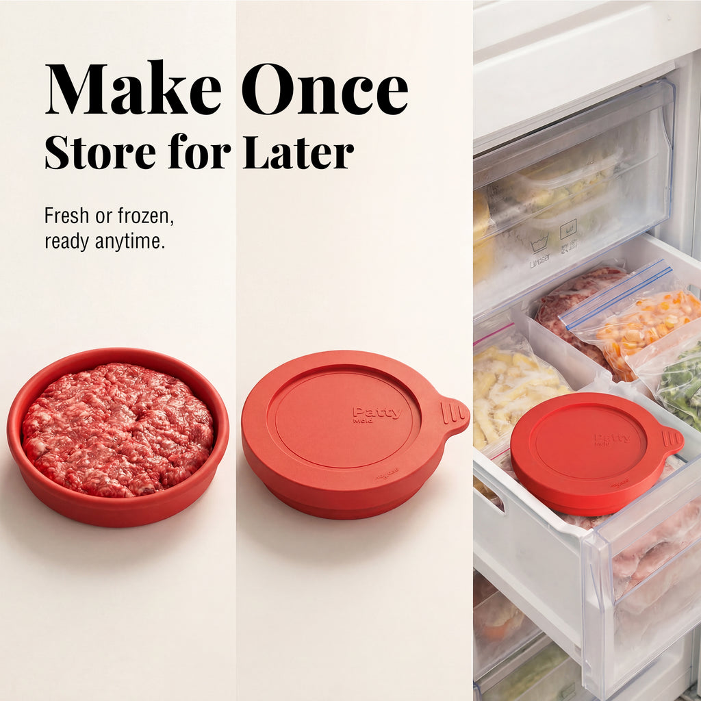 Silicone Burger Patty Mold Set with Lid, Nonstick Burger Press for 1/4 lb Patties, Food-Grade Patty Maker for Beef, Chicken & Veggie Burgers, Food Freezer Container, 4 Pack