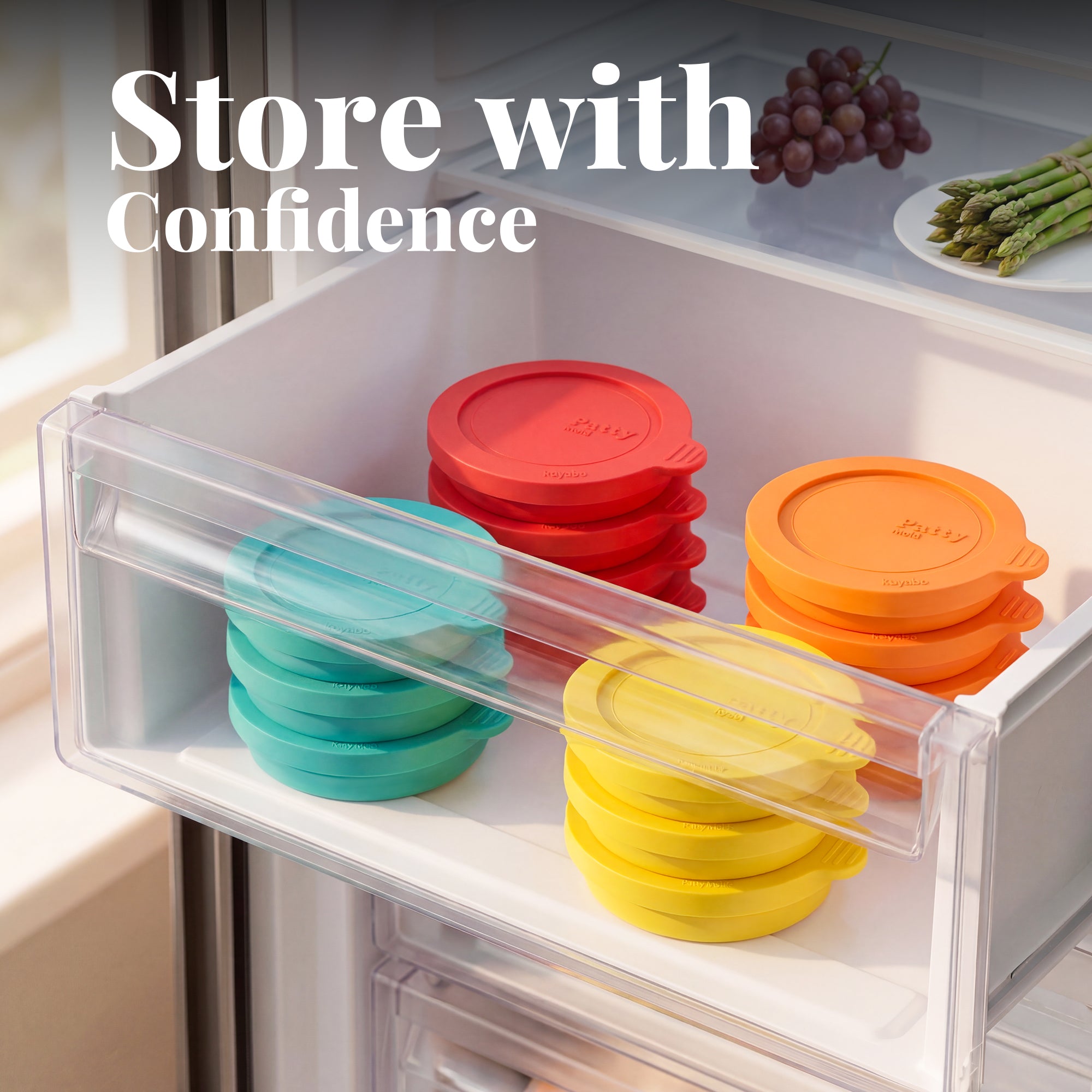 Silicone Burger Patty Mold Set with Lid, Nonstick Burger Press for 1/4 lb Patties, Food-Grade Patty Maker for Beef, Chicken & Veggie Burgers, Food Freezer Container, 4 Pack