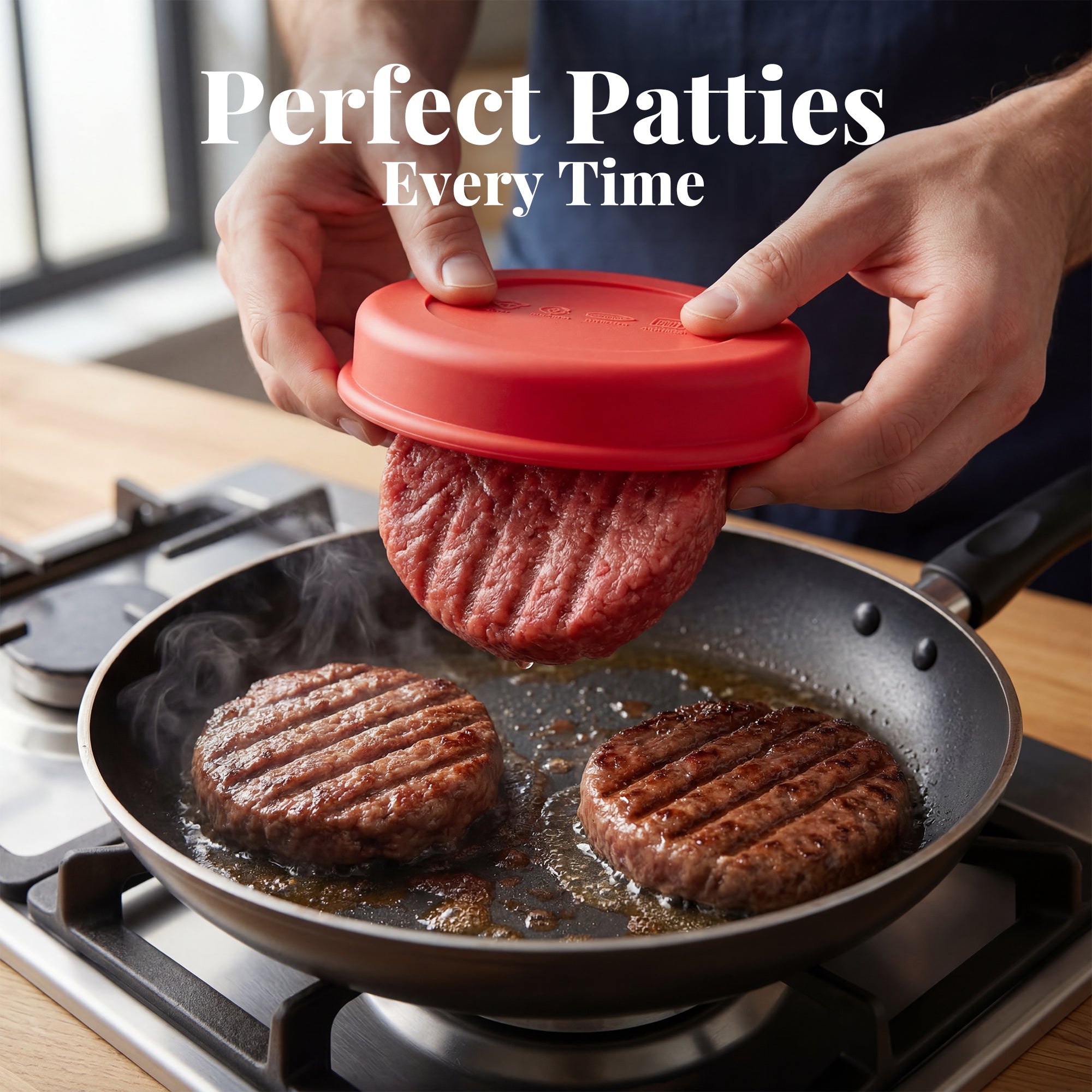 Silicone Burger Patty Mold Set with Lid, Nonstick Burger Press for 1/4 lb Patties, Food-Grade Patty Maker for Beef, Chicken & Veggie Burgers, Food Freezer Container, 4 Pack