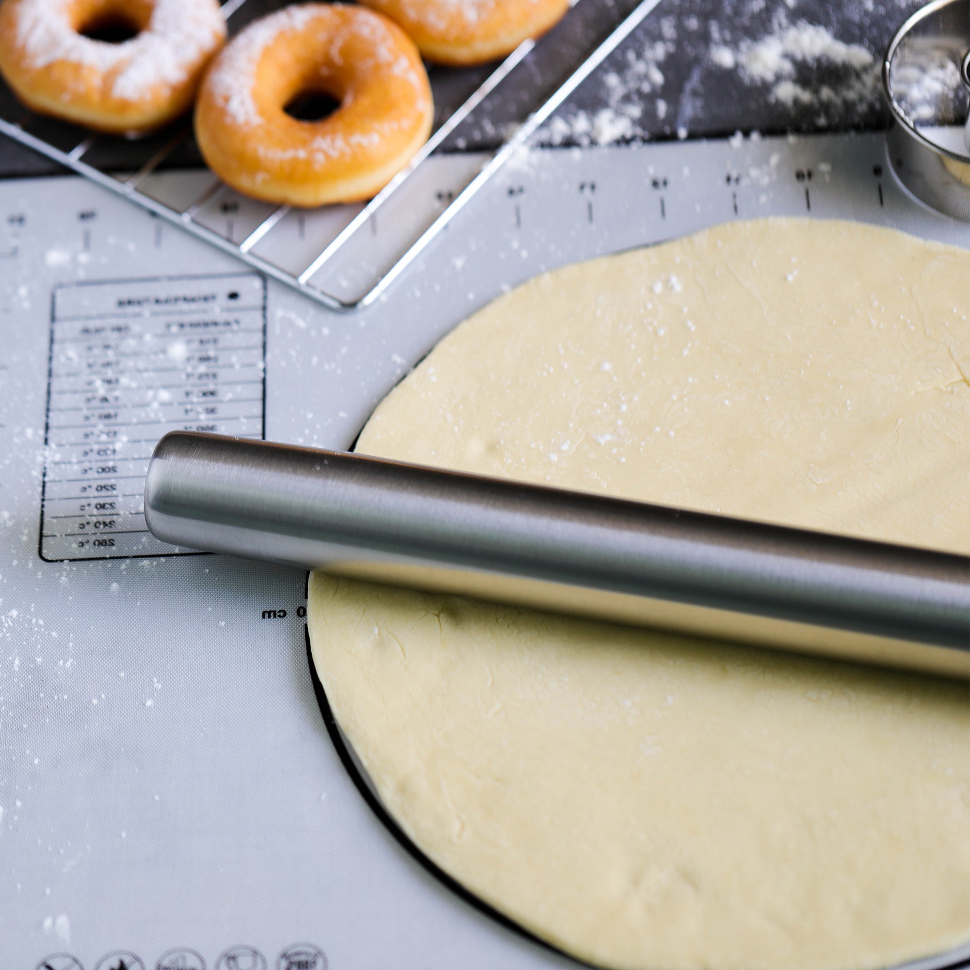 kayaso stainless steel roling pin and silicone baking mat set ,2 pieces