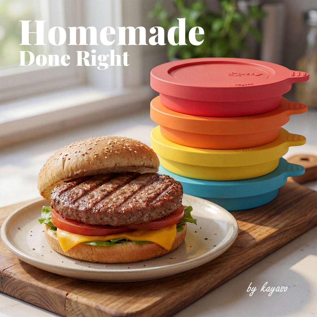 Silicone Burger Patty Mold Set with Lid, Nonstick Burger Press for 1/4 lb Patties, Food-Grade Patty Maker for Beef, Chicken & Veggie Burgers, Food Freezer Container, 4 Pack