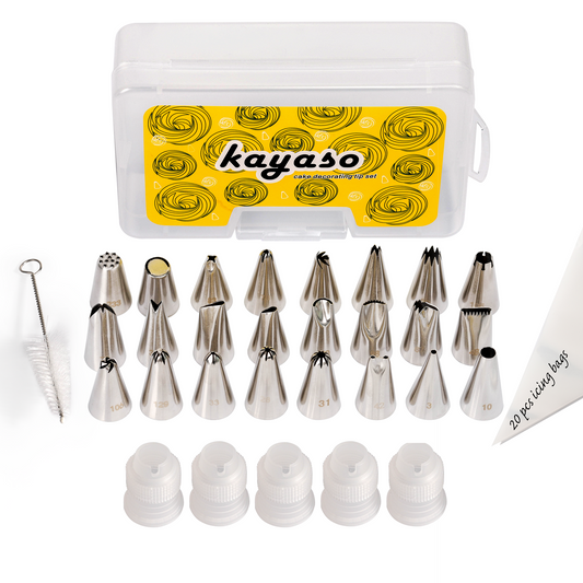 Kayaso Stainless Steel 24-Piece Decorating Icing Tip Set Includes 20 pcs Piping Bags with Couplers