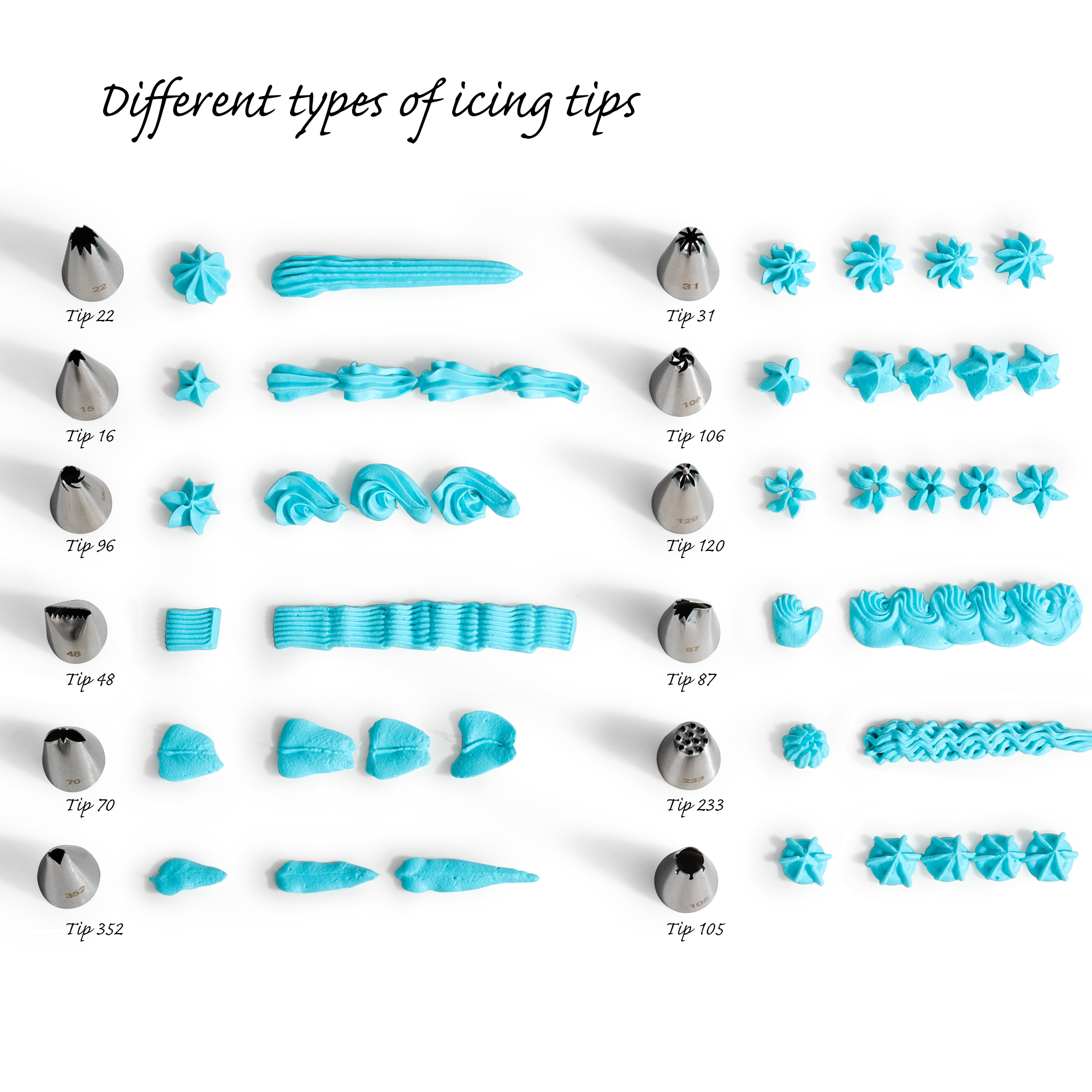 Kayaso Stainless Steel 24-Piece Decorating Icing Tip Set Includes 20 pcs Piping Bags with Couplers