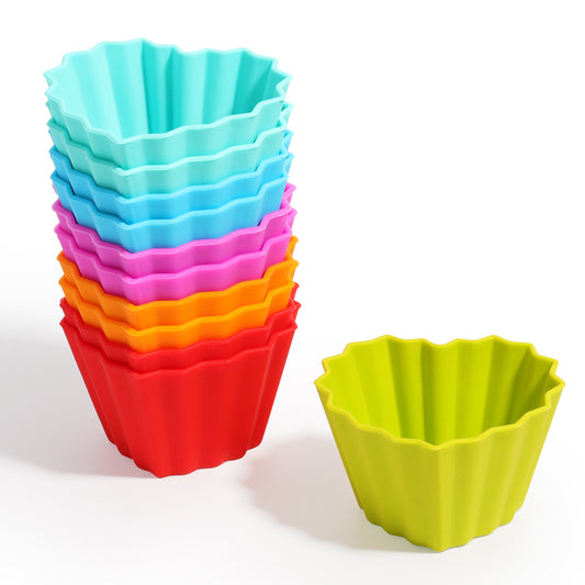 Kayaso Reusable Silicone Baking Cups, None-Stick Cupcake Muffin liners, Mini Cake Mold, BPA free, Fluted Heart Mold, 12 pack, Assorted Colors, Standard Size