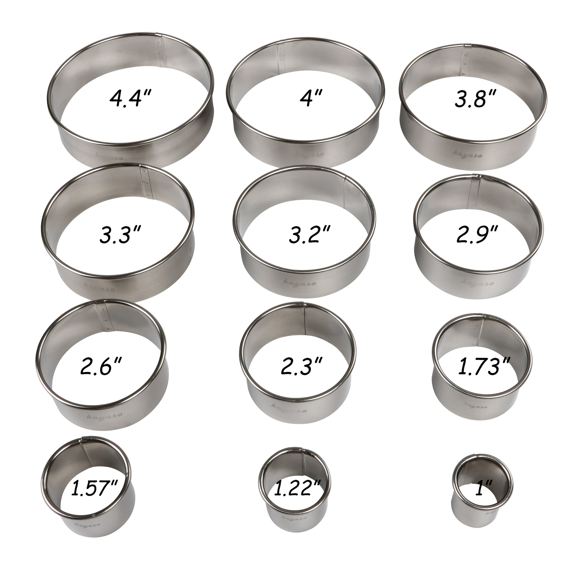 Set of pastry cutters round, plain 12 pieces stainless steel - 199512